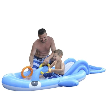 Pool Central 6.75 ft. Inflatable Childrens Whale Shaped Interactive Play Pool 34808594
